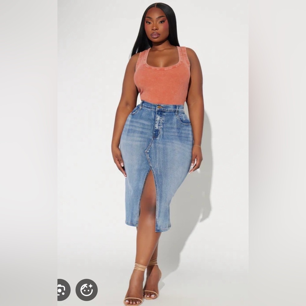 Fashion Nova Blue Denim Midi Skirt